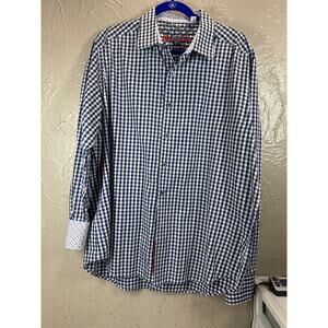Robert Graham Shirt‎ Blue Gingham Plaid Button Up Classic Flip Cuff Mens Size XL